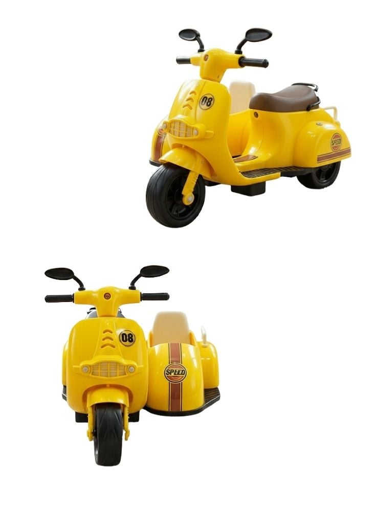 Premium Kids Ride-On Scooter with Sidecar – Classic Yellow Vespa Style Toy Motorcycle for Children - Image 1